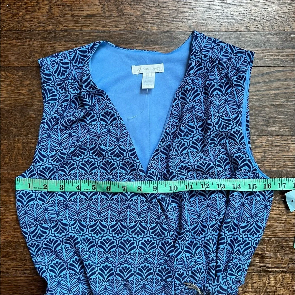 London Times blue with print wrap look sleeveless jumpsuit. Size 8